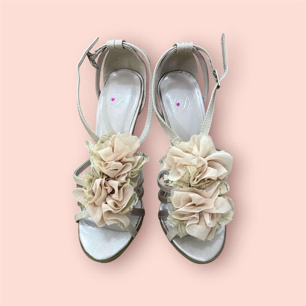 Mixed Media Floral Women's Strap Heel - Picture 1 of 5